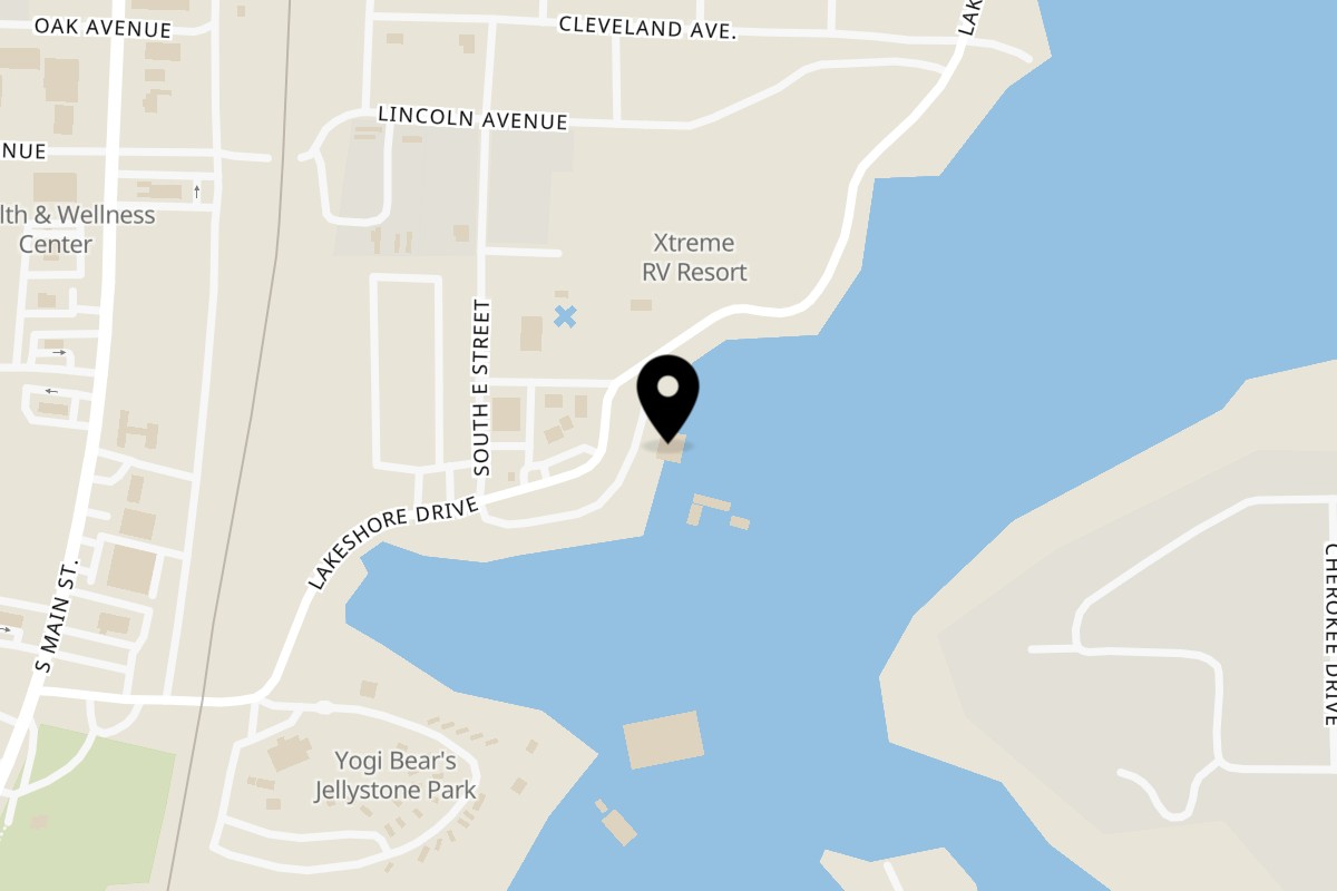 Map showing the location of Captain John's Eufaula on 412 Lakeshore Dr in Eufaula
